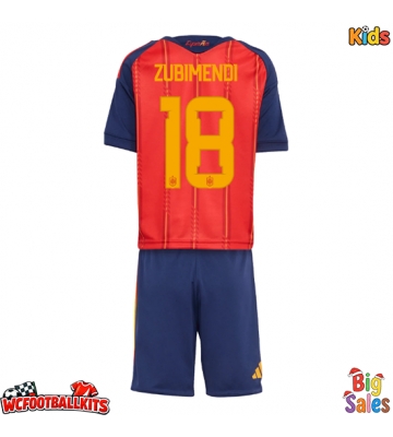 Spain Martin Zubimendi #18 Replica Home Stadium Kit for Kids World Cup 2026 Short Sleeve (+ pants)